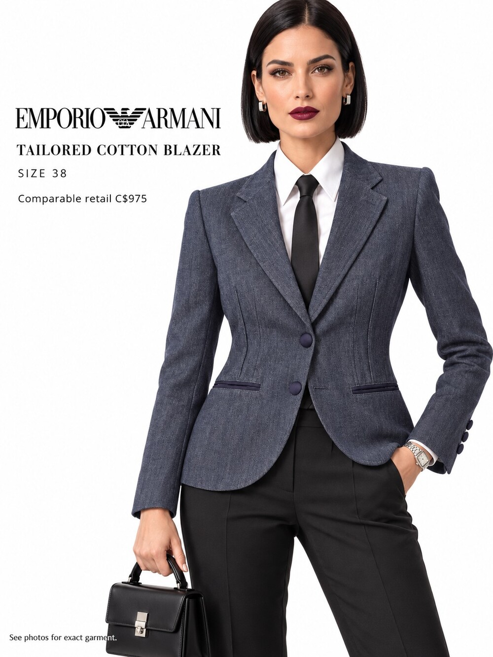 Emporio Armani Blue Blazer 38 Old Money Quiet Luxury Designer Capsule French